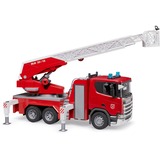 bruder 03591 Scania Super 560R Feuerwehr mit Drehleiter, Wasserpumpe, Light & Sound, Modellfahrzeug 