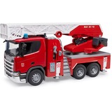 bruder 03591 Scania Super 560R Feuerwehr mit Drehleiter, Wasserpumpe, Light & Sound, Modellfahrzeug 