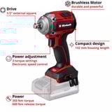 EINHELL Professional Akku-Schlagschrauber TP-CW 18/350-C Li BL - Solo, 18Volt rot/schwarz, ohne Akku und Ladegerät
