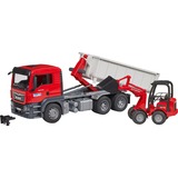 bruder 03767 MAN TGS LKW mit Abrollcontainer und Schäffer Hoflader, Modellfahrzeug 