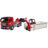bruder 03767 MAN TGS LKW mit Abrollcontainer und Schäffer Hoflader, Modellfahrzeug 