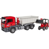 bruder 03767 MAN TGS LKW mit Abrollcontainer und Schäffer Hoflader, Modellfahrzeug 