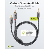 goobay Plus Audio Adapterkabel AUX 3,5mm Klinke > Stereo-Cinch Stecker schwarz/silber, 1 Meter