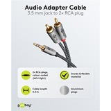 goobay Plus Audio Adapterkabel AUX 3,5mm Klinke > Stereo-Cinch Stecker schwarz/silber, 1 Meter