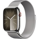 Apple Watch Series 9, Smartwatch silber/silber, Edelstahl, 45 mm, Milanaise Armbamd, Cellular