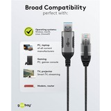 goobay Ethernet-Adapterkabel USB-A 3.2 Gen1 > RJ-45, Slim schwarz/grau, 5 Meter
