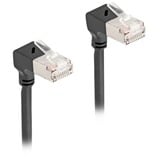 DeLOCK Patchkabel RJ-45 Cat.6a S/FTP, Slim 90° gewinkelt schwarz, 2 Meter, nach oben abgewinkelte Stecker