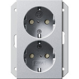 Gira Schutzkontakt Doppelsteckdose 2fach Dose aluminium, Retail