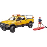 bruder 02506 RAM 2500 Power Wagon Life Guard, Modellfahrzeug gelb/schwarz, Inkl. Figur, Stand Up Paddle und Light & Sound Modul