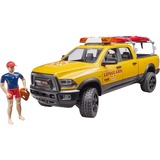 bruder 02506 RAM 2500 Power Wagon Life Guard, Modellfahrzeug gelb/schwarz, Inkl. Figur, Stand Up Paddle und Light & Sound Modul