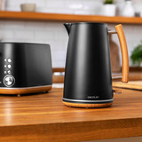 Cecotec ThermoSense 400 Black Woody Electric Kettle, Wasserkocher schwarz/holz, 3.000 Watt, 1,7 Liter