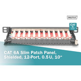 Digitus 10" Slim Patchpanel DN-91612S-SL-EA, 12-Port, Cat.6a schwarz, 0,5HE, Rack Mount, geschirmt