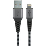 goobay USB 2.0 Adapterkabel, USB-A Stecker > Lightning Stecker grau/silber, 2 Meter, gesleevt, Metallstecker