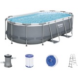 Bestway Power Steel Frame Pool-Set, 427cm x 250cm x 100cm, Schwimmbad grau/hellblau, mit Filterpumpe
