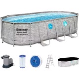 Bestway Power Steel Swim Vista Oval Frame Pool-Set, 549 x 274 x 122cm, Schwimmbad grau, mit Sichtfenstern + Filterpumpe