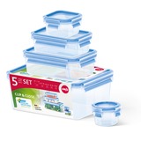 Emsa CLIP & CLOSE Frischhaltedosen-Set, 5-teilig transparent/blau, rechteckig, 5 Dosen + 5 Deckel