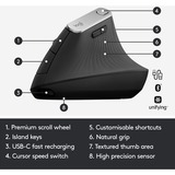 Logitech MX Vertical, Maus schwarz/silber, 2,4-GHz-Unifying, Bluetooth, kompatibel mit PC/Mac/iPadOS