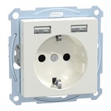 Merten Schutzkontakt-Steckdose mit USB-Ladegerät, Unterputz, 16 Ampere, 250 Volt, System M weiß (glänzend), Retail