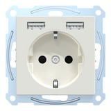 Merten Schutzkontakt-Steckdose mit USB-Ladegerät, Unterputz, 16 Ampere, 250 Volt, System M weiß (glänzend), Retail