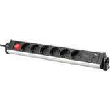Digitus Office-Steckdosenleiste 6-fach, 3x USB silber/schwarz, 1,5 Meter Kabel, Schalter