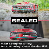 EINHELL Akku Power-X-Change Plus 18Volt 4,0Ah SEALED rot/schwarz, IP57, wasserfest, Kurzschlusssicherung