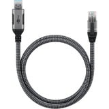 goobay Ethernet-Kabel USB-A 3.2 Gen1 Stecker > RJ-45 Stecker, LAN-Adapter schwarz/silber, 1 Meter, geflochtener Textilmantel