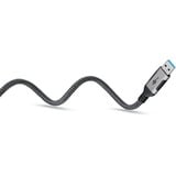 goobay Ethernet-Kabel USB-A 3.2 Gen1 Stecker > RJ-45 Stecker, LAN-Adapter schwarz/silber, 1 Meter, geflochtener Textilmantel