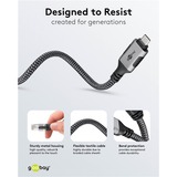 goobay Ethernet-Kabel USB-C 3.2 Gen2 Stecker > RJ-45 Stecker, LAN-Adapter schwarz/silber, 2 Meter, geflochtener Textilmantel