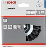 Bosch Kegelbürste Heavy for Metal, Ø 100mm, gezopft 0,5mm Stahldraht, M14, für Winkelschleifer