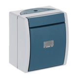 Busch-Jaeger Taster Wechsler Aufputz mit Komplettgehäuse, Druckknopf, mit Beleuchtung, IP44 blaugrün, Retail