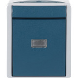 Busch-Jaeger Taster Wechsler Aufputz mit Komplettgehäuse, Druckknopf, mit Beleuchtung, IP44 blaugrün, Retail