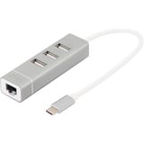 Digitus 3-Port USB Typ-C Hub, Dockingstation silber/weiß, + Fast Ethernet LAN-Adapter