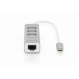 Digitus 3-Port USB Typ-C Hub, Dockingstation silber/weiß, + Fast Ethernet LAN-Adapter