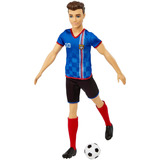 Mattel Ken Fußballspieler-Puppe mit kurzer Haarfrisur, Trikot Nummer 10, Fußball und Stollenschuhe blau