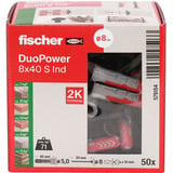 fischer Dübel DuoPower 8x40 S  hellgrau/rot, 50 Stück, mit verzinkter Schraube