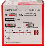 fischer Dübel DuoPower 8x40 S  hellgrau/rot, 50 Stück, mit verzinkter Schraube