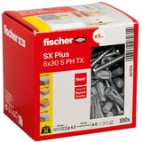 fischer Dübel SX Plus 6x30 PH TX hellgrau, 100 Stück, mit TORX-Schraube