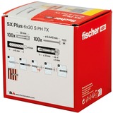 fischer Dübel SX Plus 6x30 PH TX hellgrau, 100 Stück, mit TORX-Schraube