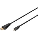 Digitus HDMI High Speed Kabel mit Ethernet, Typ D > Typ A schwarz, 1 Meter, Micro-HDMI