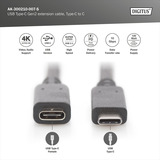 Digitus USB 3.2 Gen 2 Verlängerungskabel, USB-C Stecker > USB-C Buchse schwarz, 0,7 Meter, PD 60 Watt