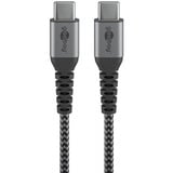 goobay USB 2.0 Kabel, USB-C Stecker > USB-C Stecker grau/silber, 0,5 Meter, Laden mit bis zu 60 Watt, Textilkabel mit Metallsteckern