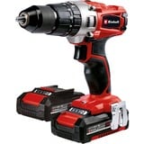 EINHELL Akku-Schlagbohrschrauber TE-CD 18/2 Li-i +64, 18Volt rot/schwarz, 2x Li-Ionen Akku 2,0Ah, Koffer + Bit-Bohrer-Set