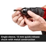 EINHELL Akku-Schlagbohrschrauber TE-CD 18/2 Li-i +64, 18Volt rot/schwarz, 2x Li-Ionen Akku 2,0Ah, Koffer + Bit-Bohrer-Set