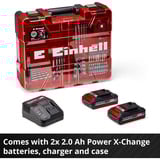 EINHELL Akku-Schlagbohrschrauber TE-CD 18/2 Li-i +64, 18Volt rot/schwarz, 2x Li-Ionen Akku 2,0Ah, Koffer + Bit-Bohrer-Set
