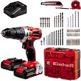 Einhell Akku-Schlagbohrschrauber TE-CD 18/2 Li-i +64, 18Volt rot/schwarz, 2x Li-Ionen Akku 2,0Ah, Koffer + Bit-Bohrer-Set