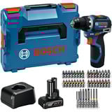 Bosch Akku-Bohrschrauber GSR 12V-32 Professional, 12Volt blau/schwarz, Li-Ionen Akku 2,0Ah + 4,0Ah, 40-teiliges Zubehör-Set, L-BOXX
