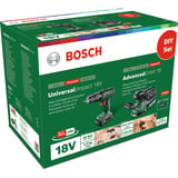 Bosch Heimwerken & Garten DIY-Set UniversalImpact 18V + AdvancedOrbit 18V, 2x Li-Ionen Akku 2,0Ah, Werkzeug-Set grün, Akku-Schlagbohrschrauber + Akku-Exzenterschleifer, POWER FOR ALL ALLIANCE