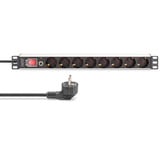 Digitus Steckdosenleiste 19" PDU mit Aluminiumprofil, 8-fach schwarz/aluminium, 2 Meter Kabel, 1 HE, mit Schalter und Überspannungsschutz