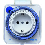 Theben Steckdosen-Zeitschaltuhr TIMER 26-IP44 weiß, Analoge Schaltuhr für Schutzkontakt-Steckdosen mit Spritzwasserschutz