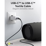 goobay USB-C Schnellladegerät Nano, PD, GaN, 65 Watt, USB-C Textilkabel schwarz, 1x USB-A, 2x USB-C PD, Quick Charge 3.0, 1 Meter Kabel